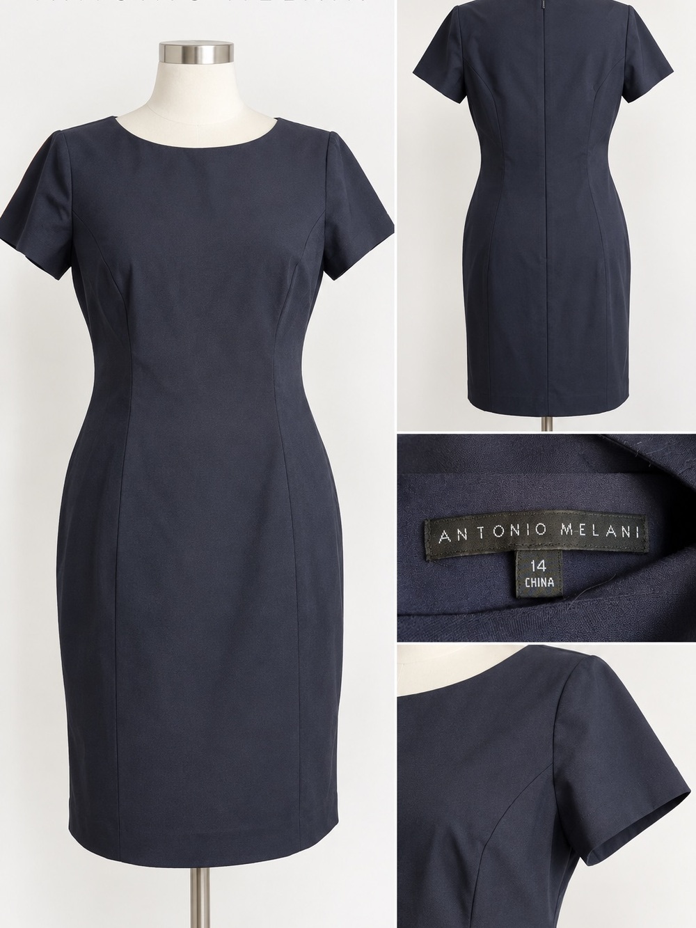 ANTONIO MELANI Navy Short-Sleeve Sheath Dress